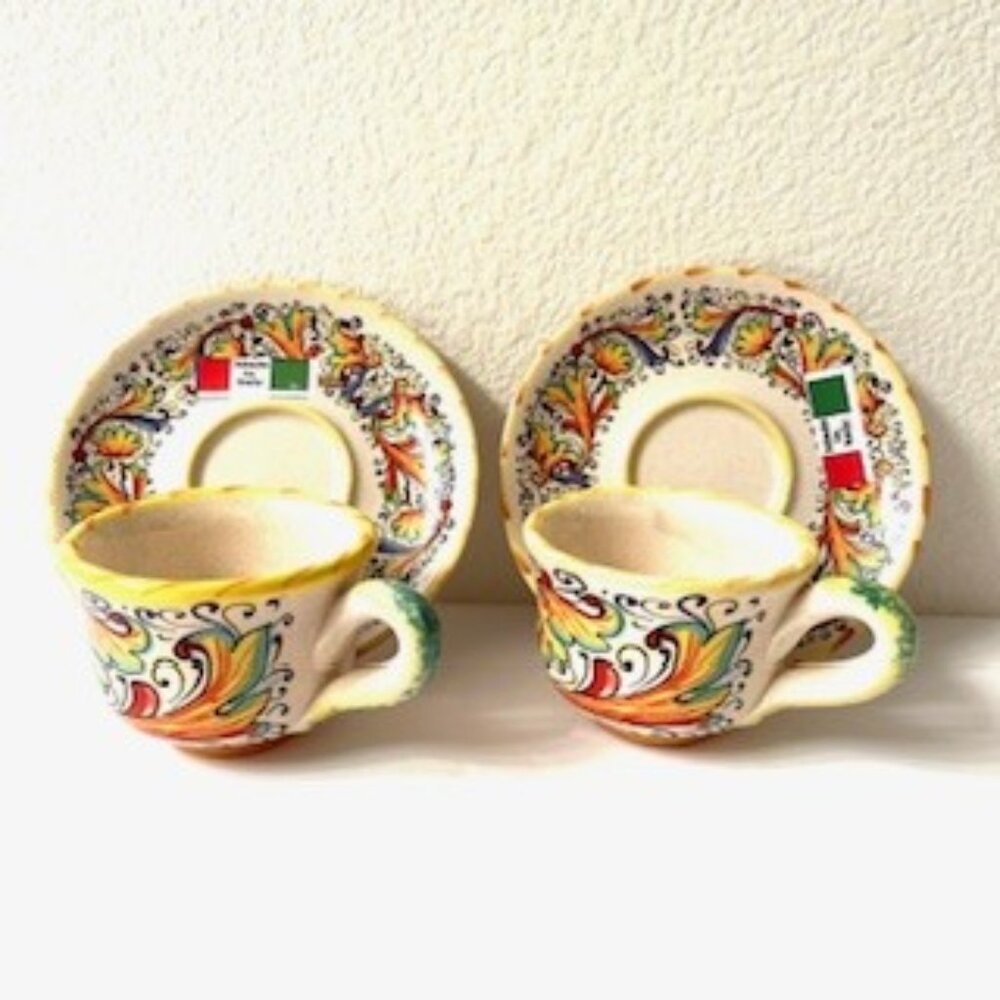 Vtg Meridiana Ceramiche  Espresso Cups & Saucers Set Of 2, Made In Italy